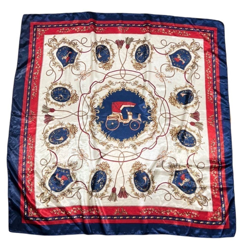 Classic Blue, Red and Cream Silk-Feel Scarf
